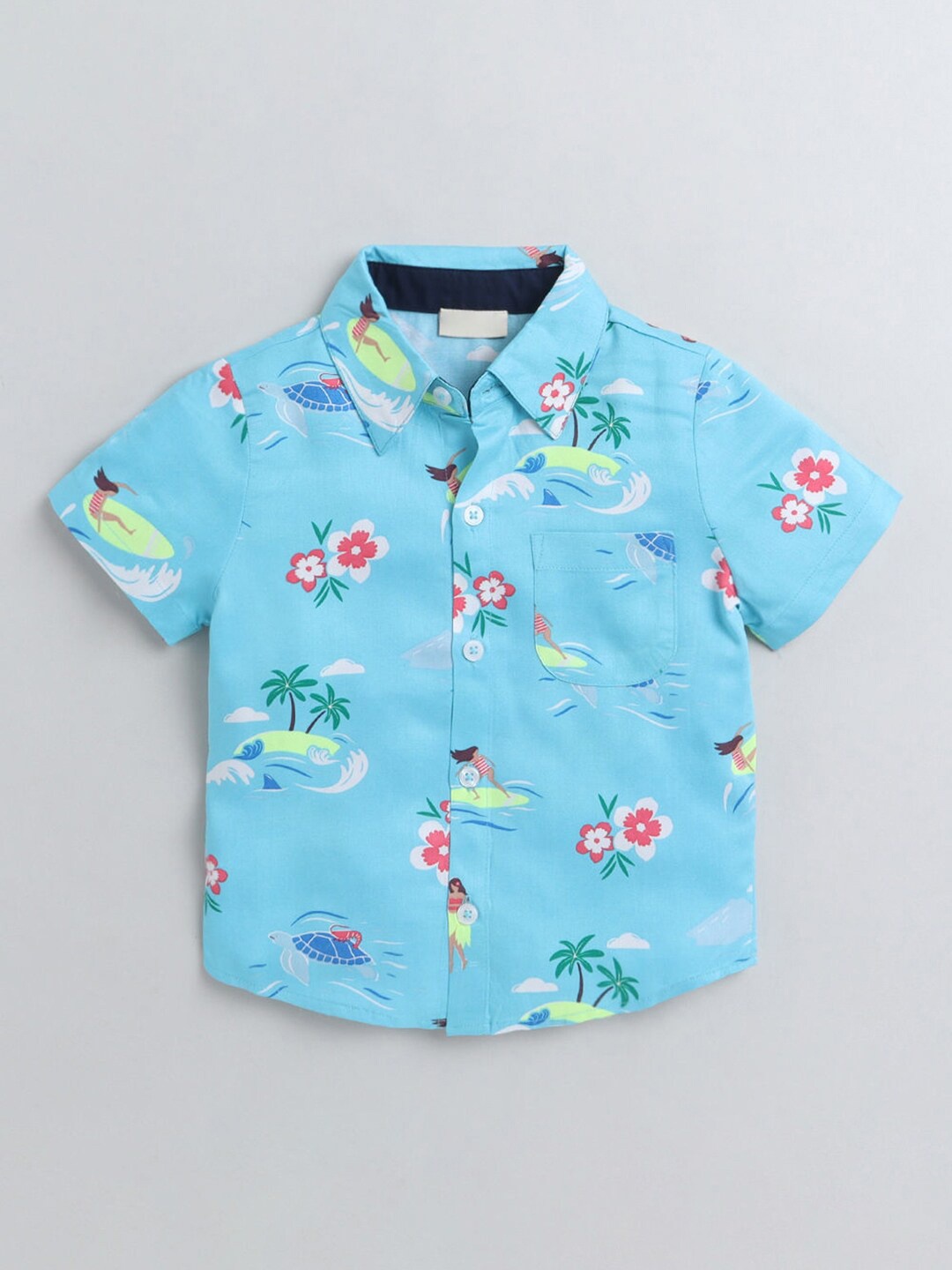 

Hopscotch Boys Blue Floral Printed Casual Shirt