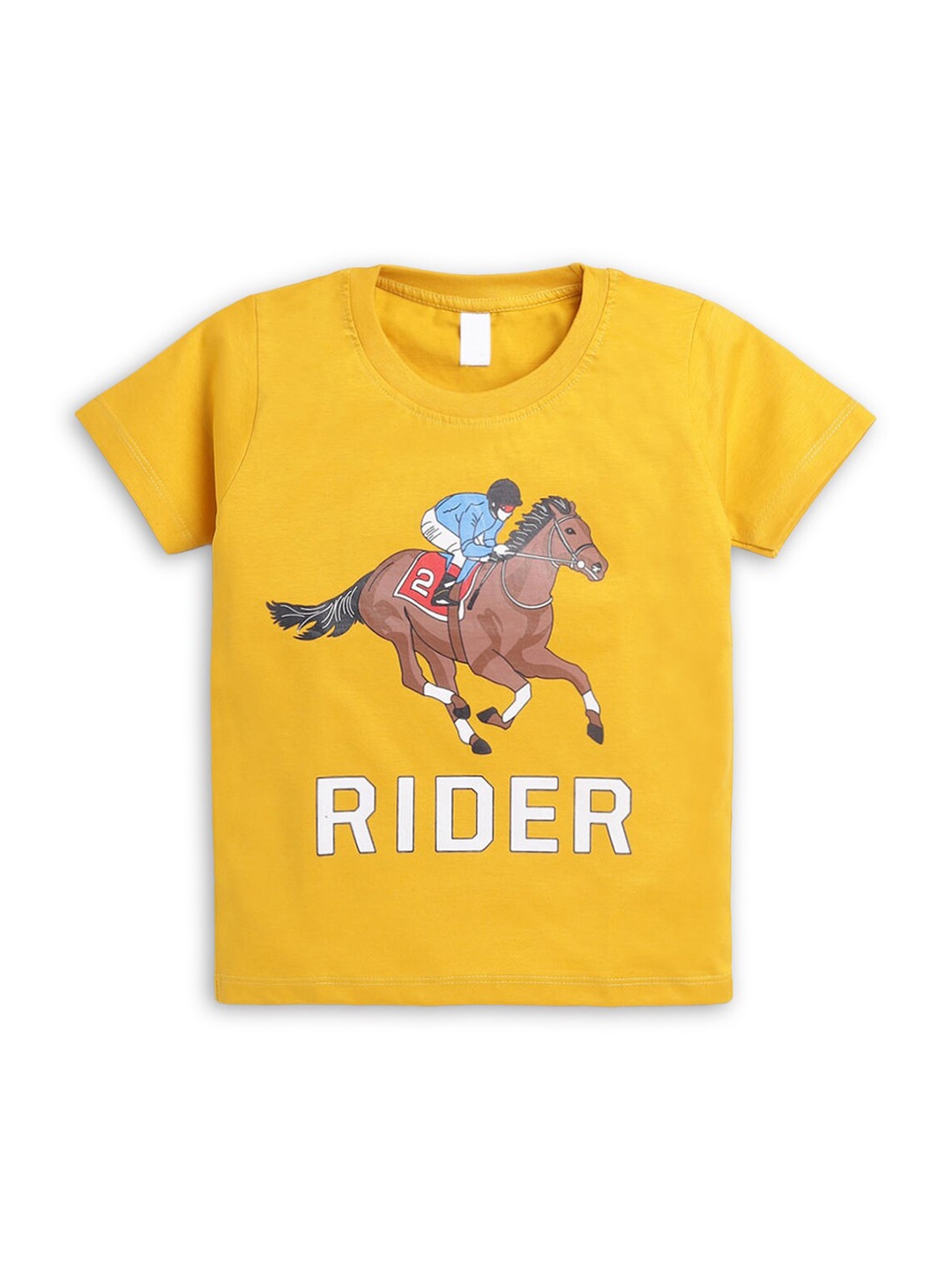 

Hopscotch Boys Yellow Typography Printed Applique T-shirt