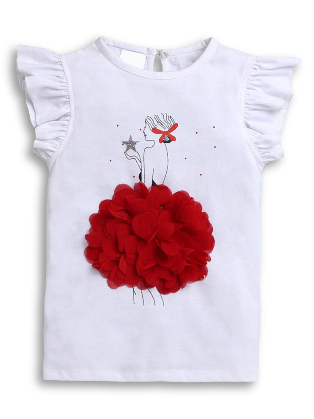 

Hopscotch Girls White Printed Applique T-shirt