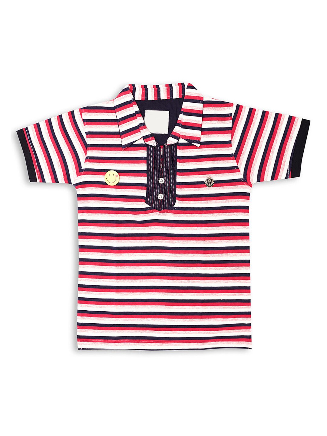 

Hopscotch Boys Red Striped Mandarin Collar T-shirt
