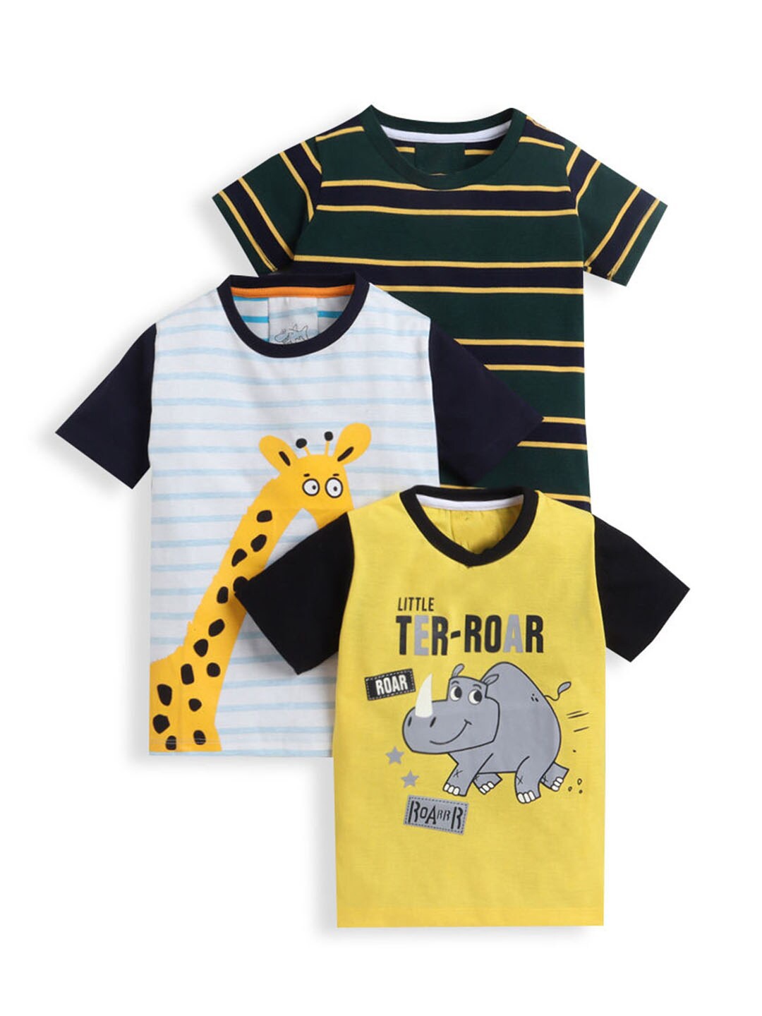 

Hopscotch Boys Multicoloured 3 Striped Linen Blend Applique T-shirt, Multi
