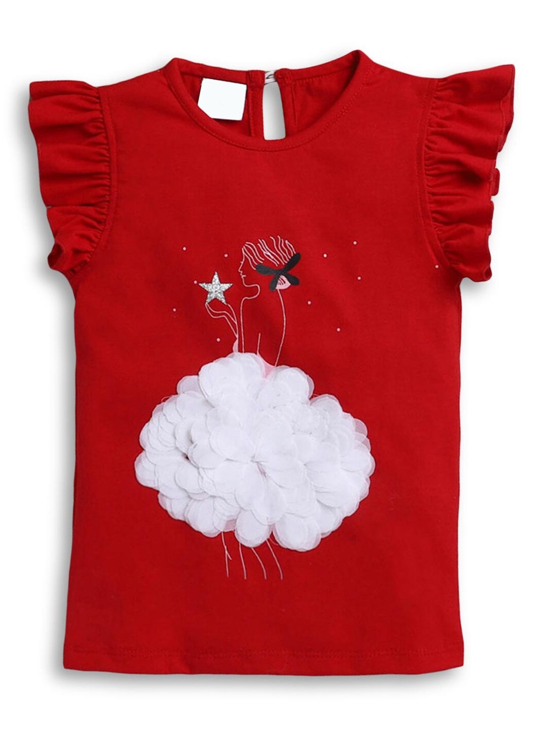 

Hopscotch Girls Red Printed Applique T-shirt