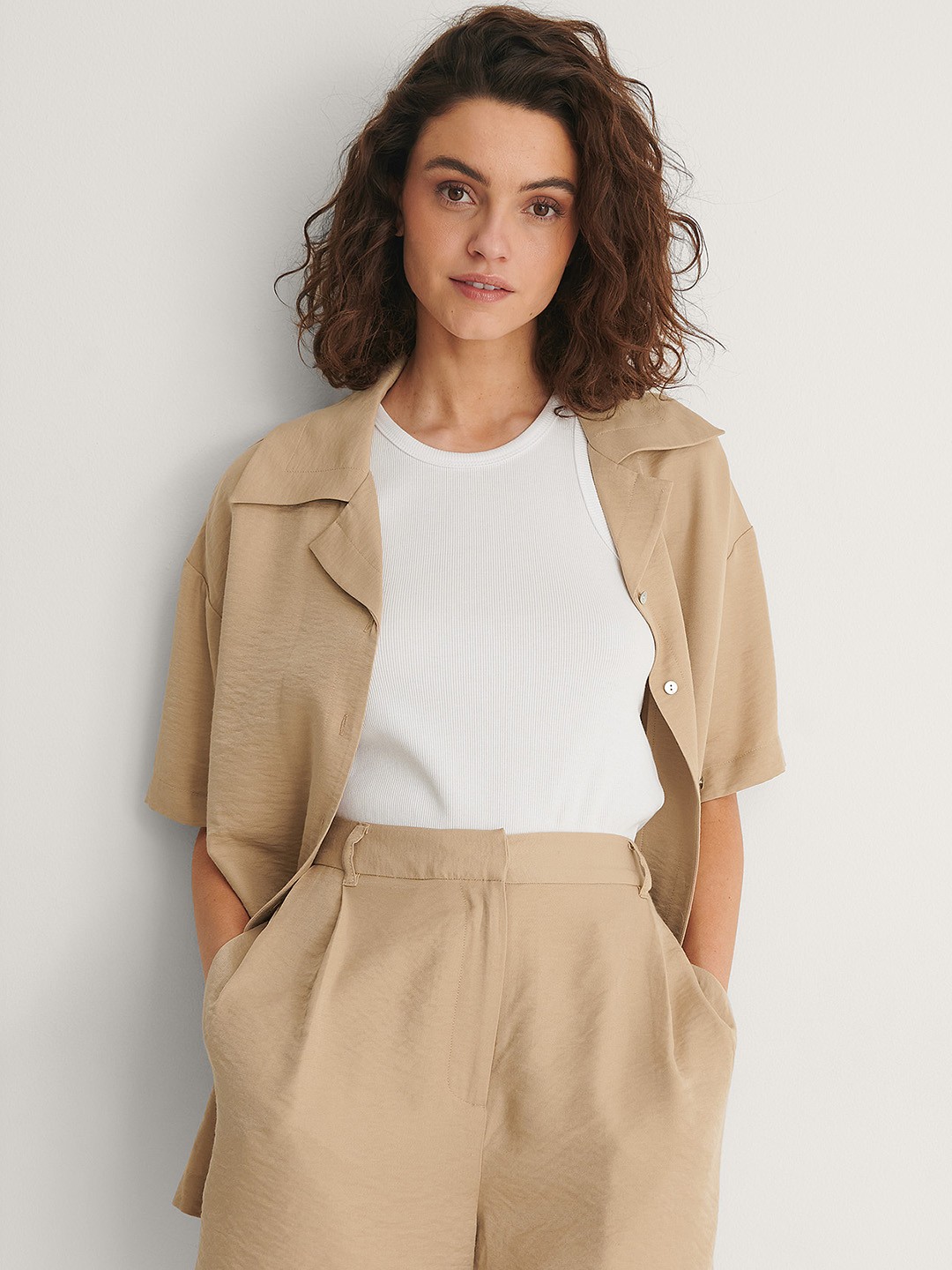 

NA-KD Women Beige Solid Longline Casual Shirt