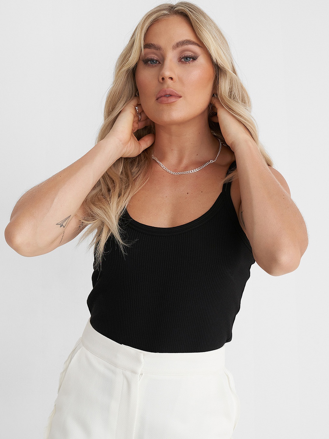 

NA-KD Black Self Striped Halter Neck Top