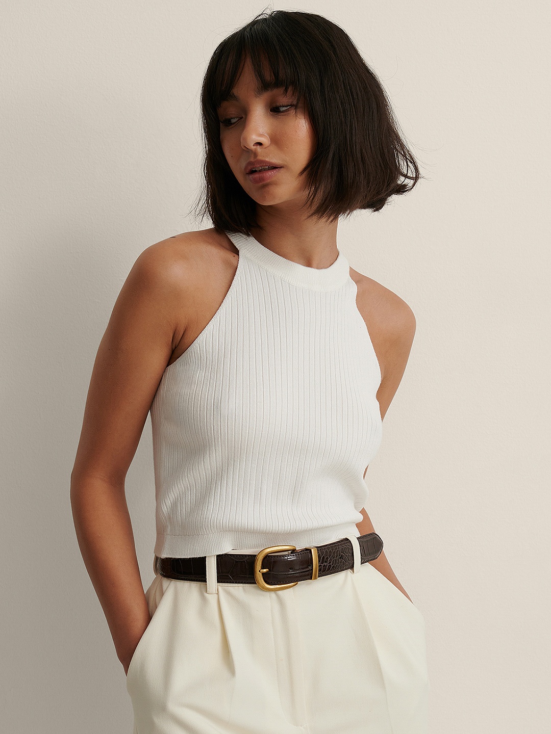

NA-KD Off White Ribbed Top