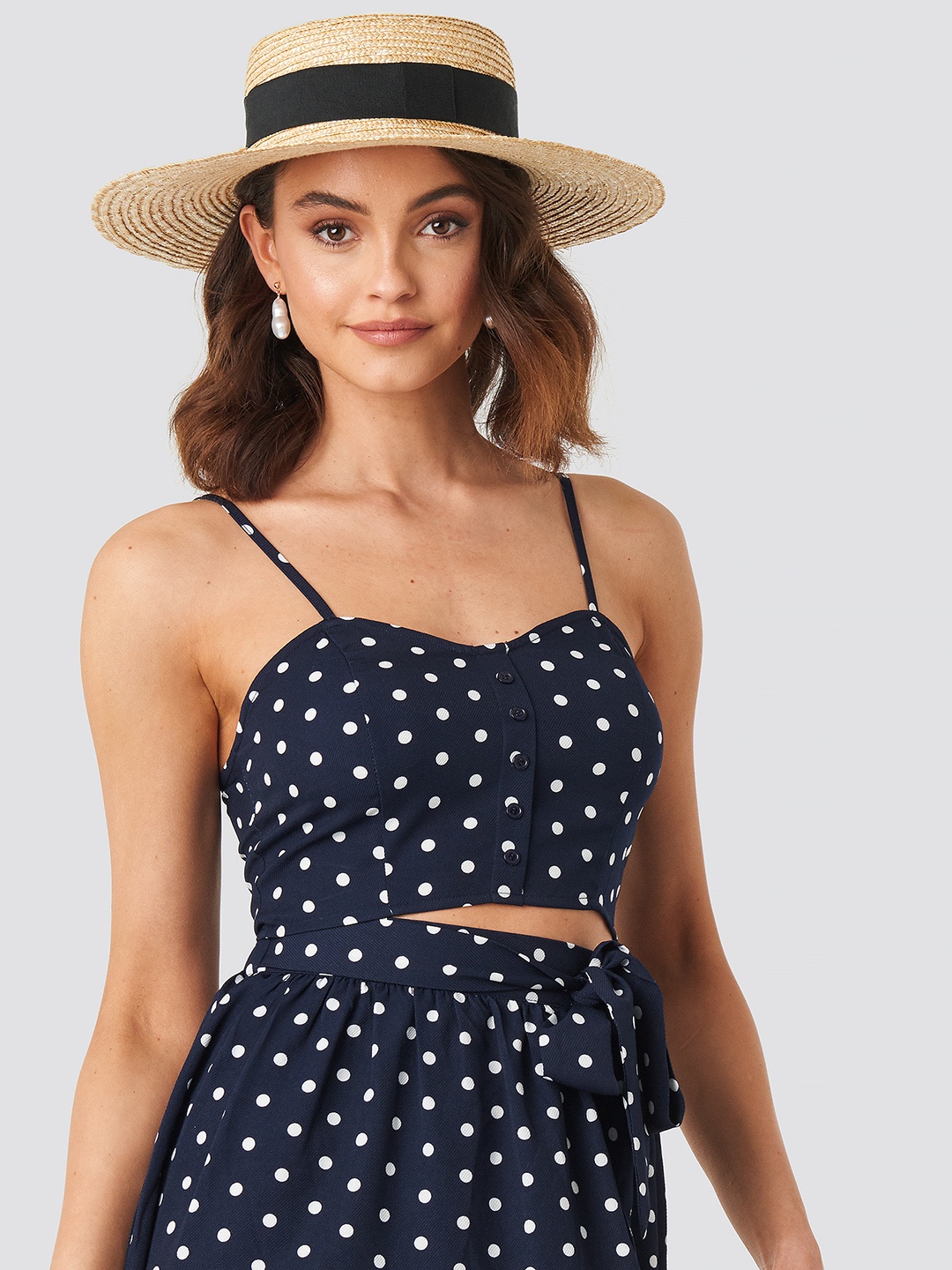 

NA-KD Navy Blue & White Polka Dot Print Top