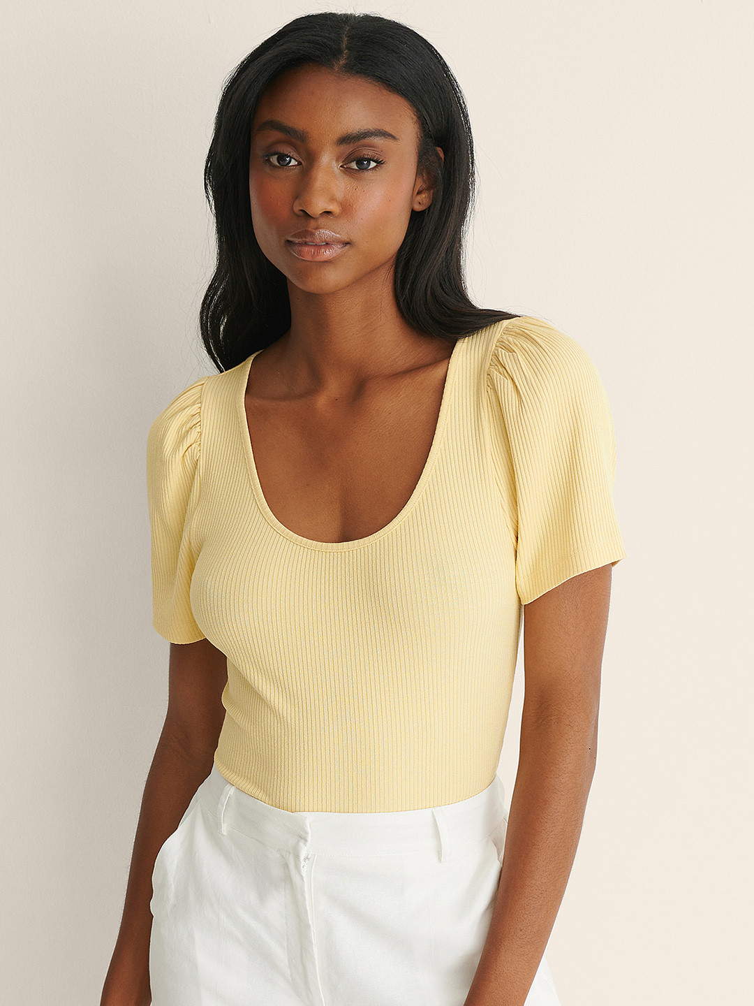

NA-KD Women Yellow Ribbed Top