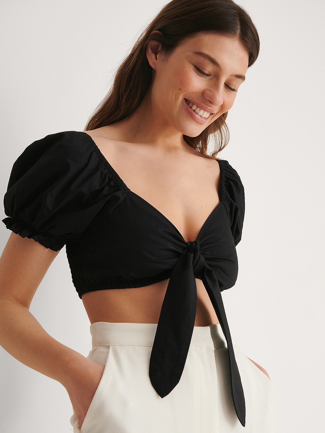 

NA-KD Black Solid Organic Cotton Crop Top