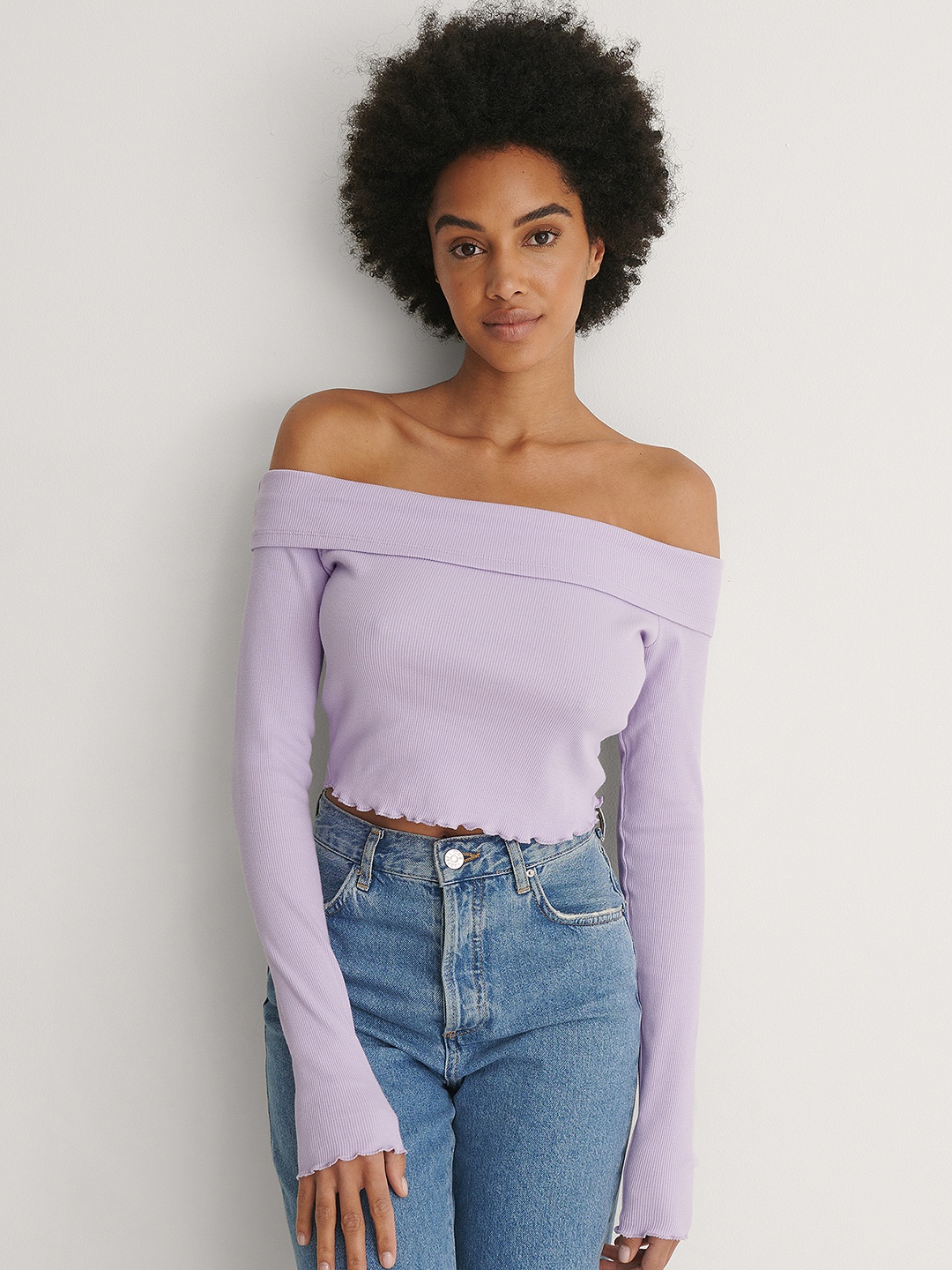 

NA-KD Purple Off-Shoulder Bardot Crop Top
