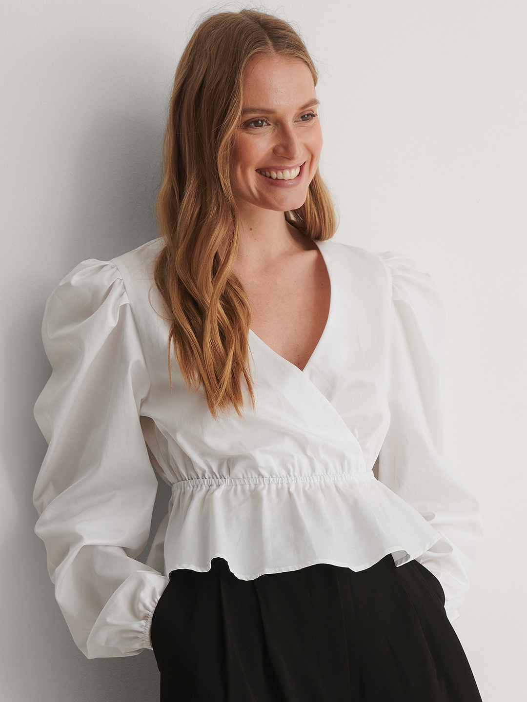 

NA-KD White Solid Organic Cotton Wrap Top