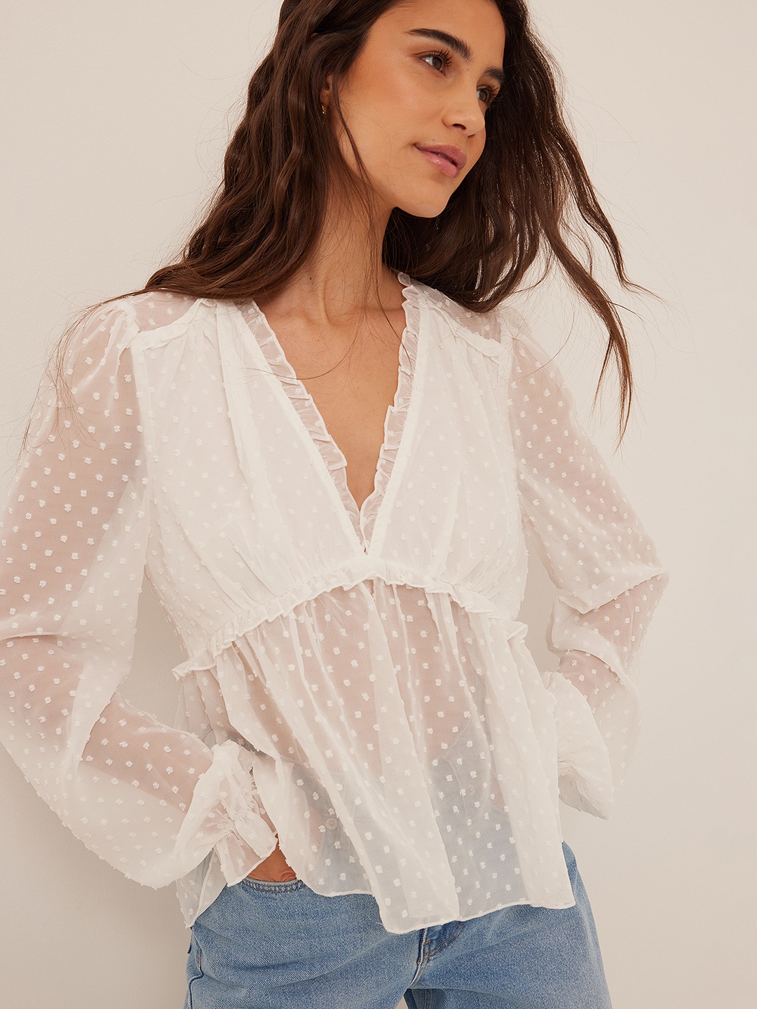 

NA-KD White Bishop Sleeves Top