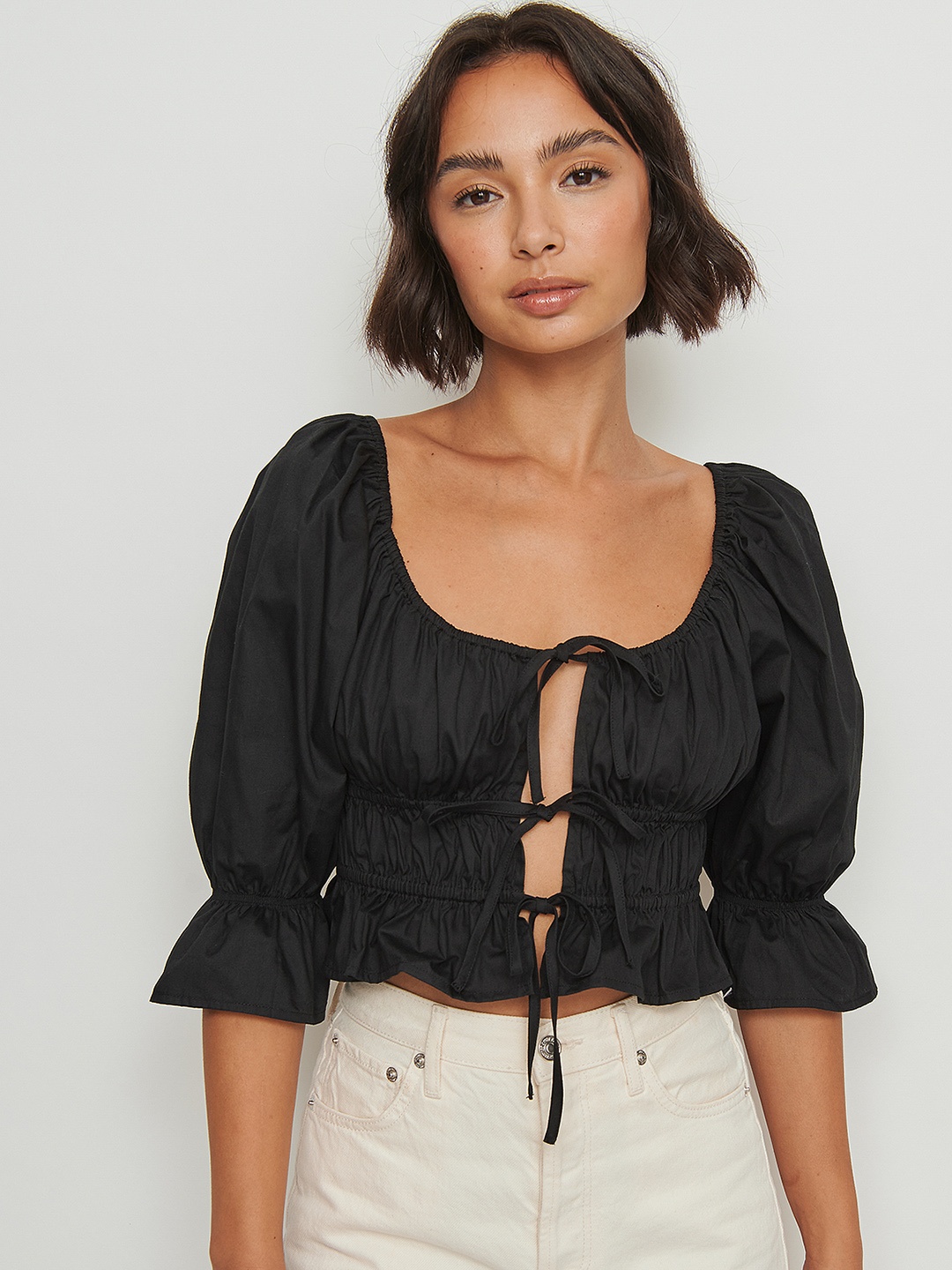 

NA-KD Black Solid Pure Cotton Top