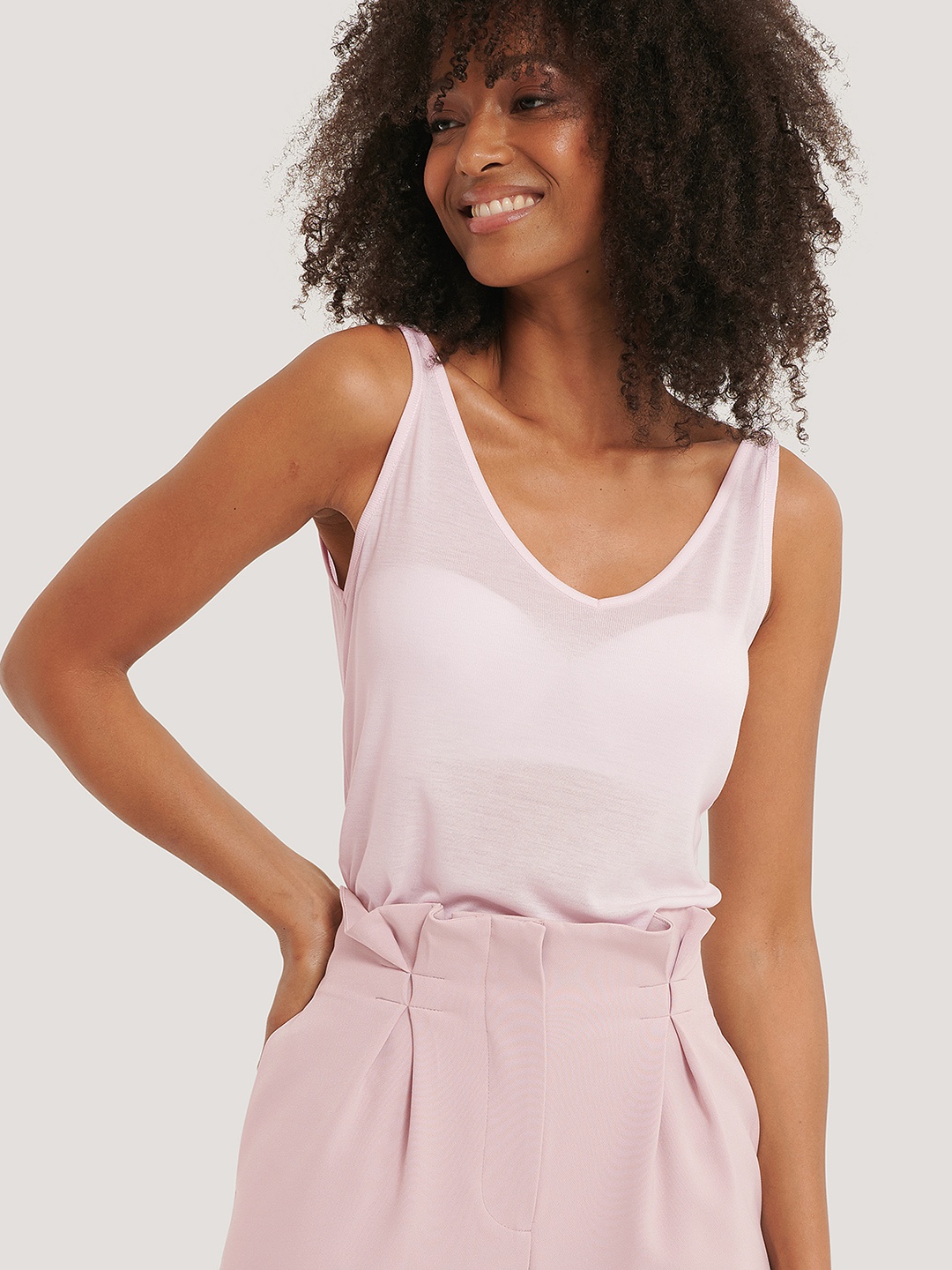 

NA-KD Women Pink Solid Semi Sheer Top