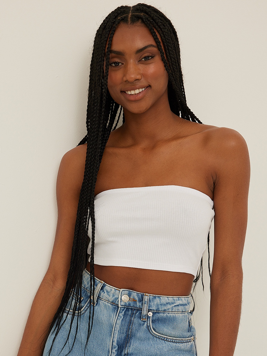 

NA-KD White Solid Ribbed Tube Crop Top