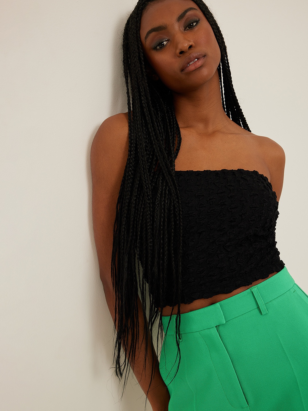 

NA-KD Black Textured Tube Crop Top