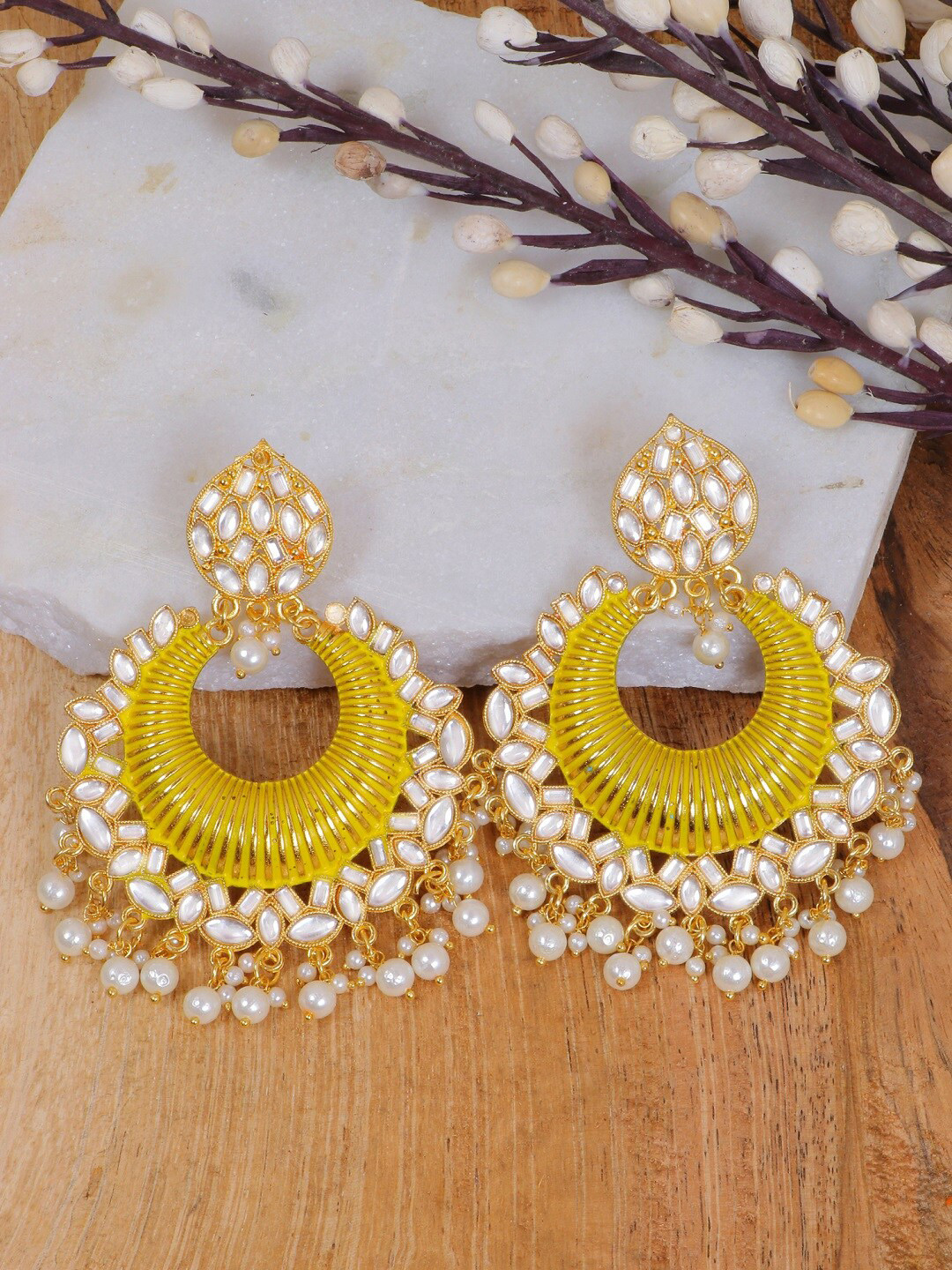 

Crunchy Fashion Yellow Contemporary Chandbalis Earrings