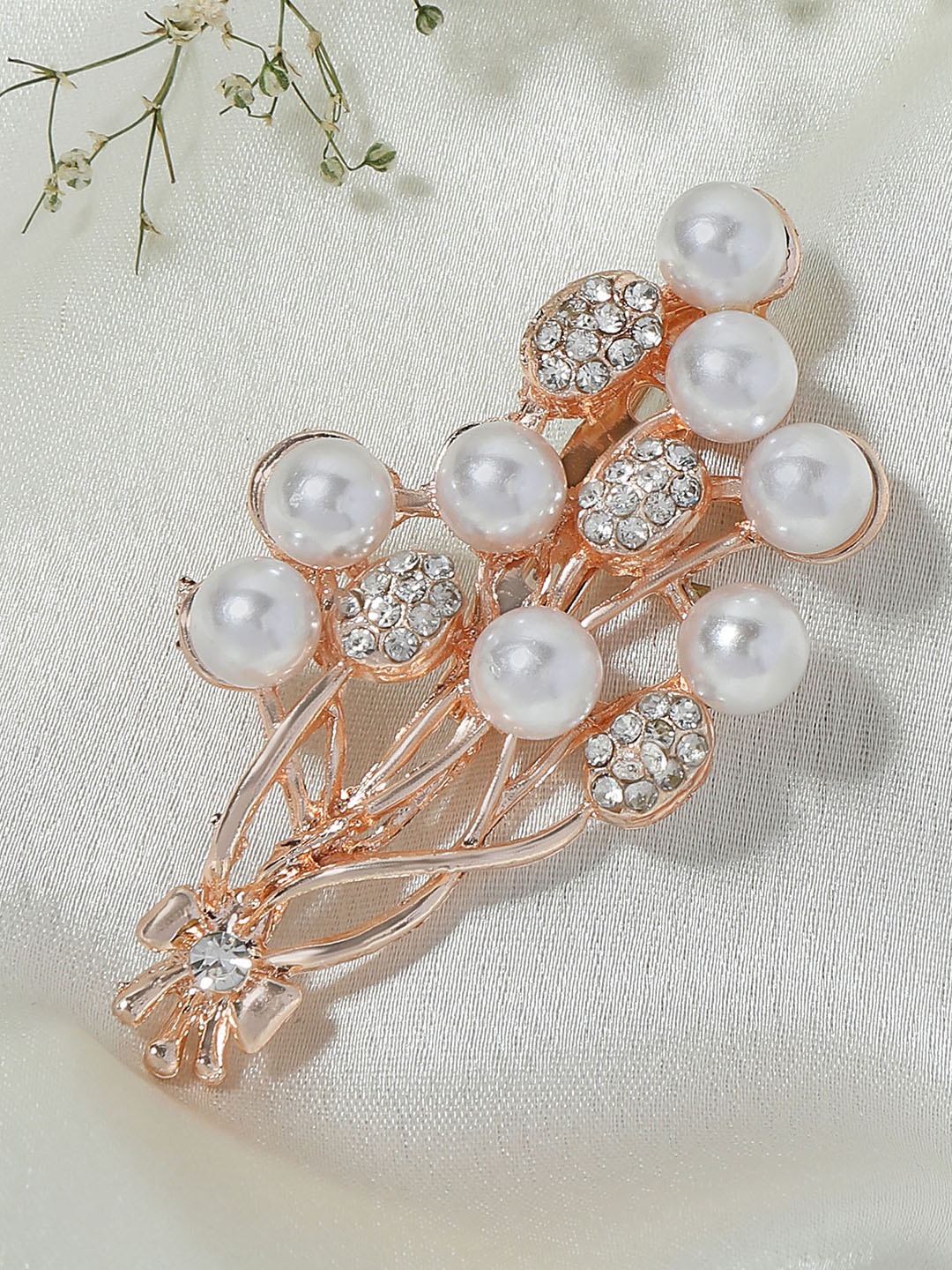 

AccessHer Rose Gold-Toned & White Pearl Beaded Brooch
