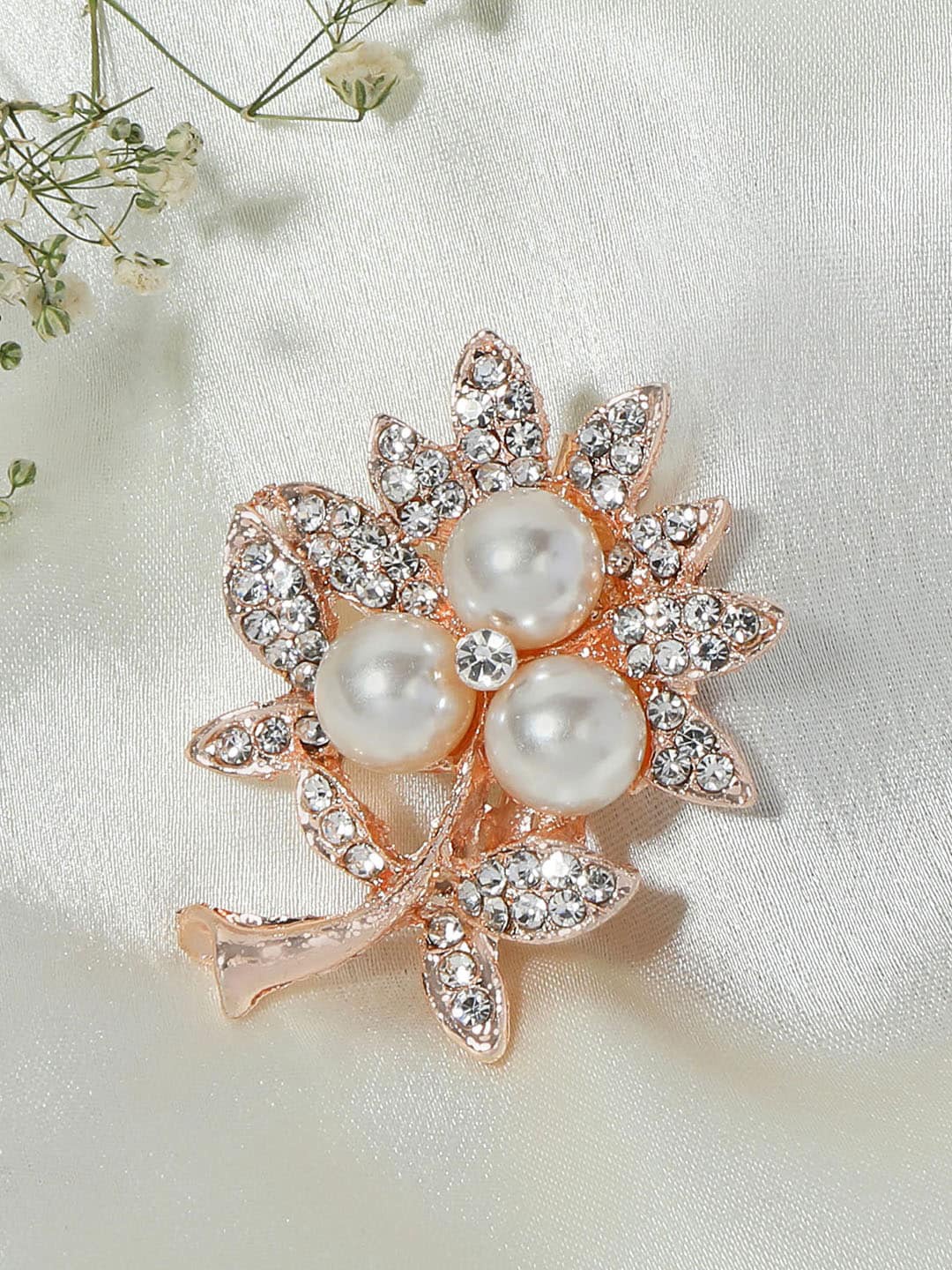 

AccessHer Women Rose Gold-Toned & White Pearl Studded Handcrafted Enamelled Brooch