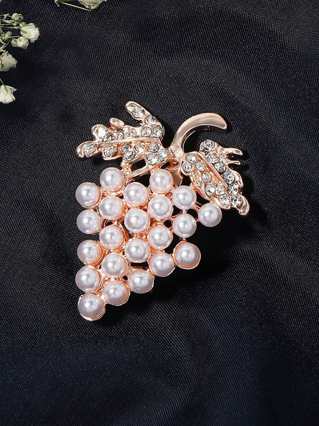 

AccessHer Women Rose Gold-Toned White Stone Studded & Beaded Brooch