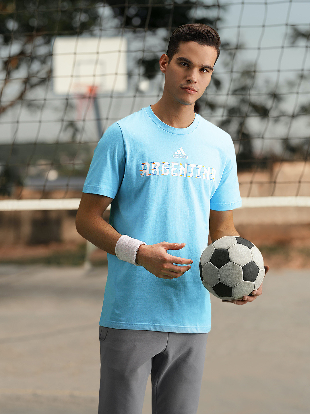 

ADIDAS Men Brand Logo Printed Pure Cotton Football Argentina T-shirt, Blue