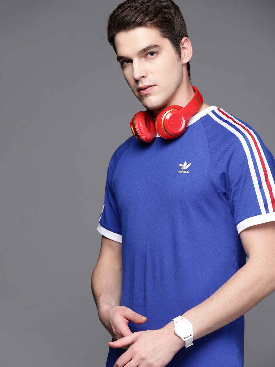 

ADIDAS Originals Men Blue 3-Stripes Pure Cotton Applique France T-shirt