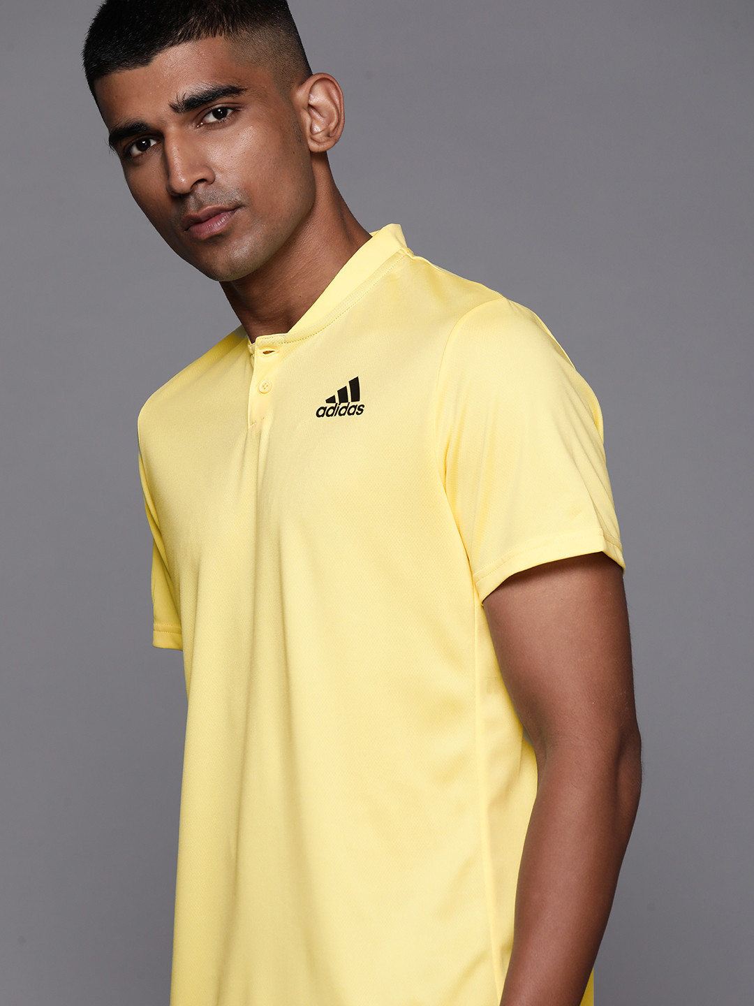 

ADIDAS Men Yellow Club Henley Polo Collar Tennis T-shirt