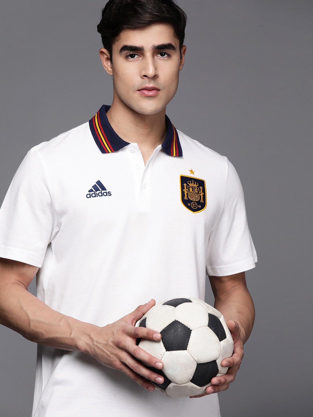 

ADIDAS Men White Spain DNA Solid Polo Spain T-Shirt