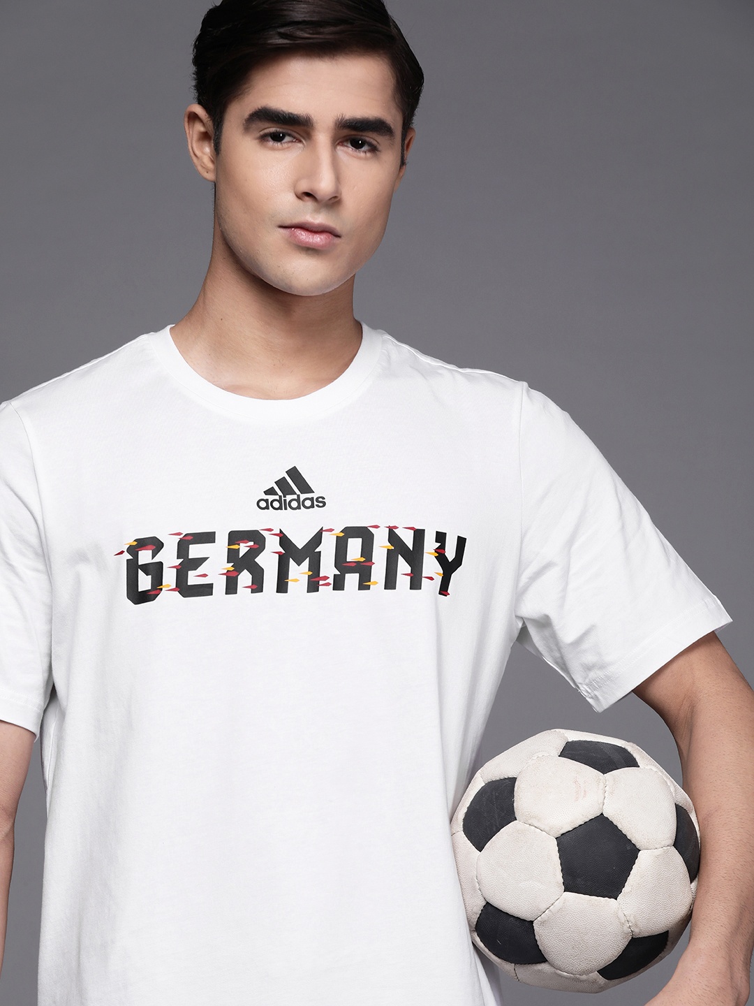 

ADIDAS Men Brand Logo Printed Pure Cotton Football Germany T-shirt, White