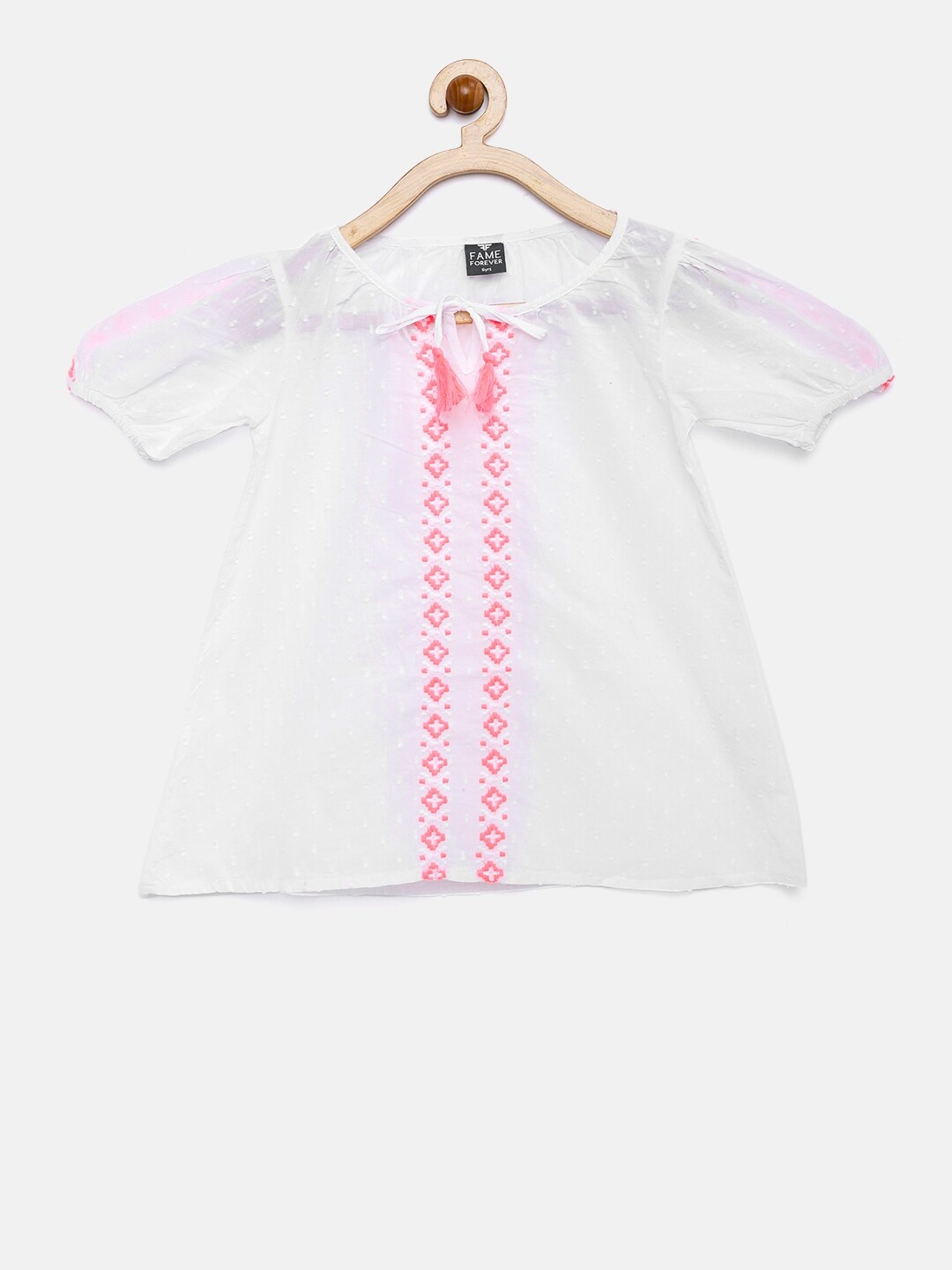 

Fame Forever by Lifestyle Girls White Embroidered Pure Cotton Top