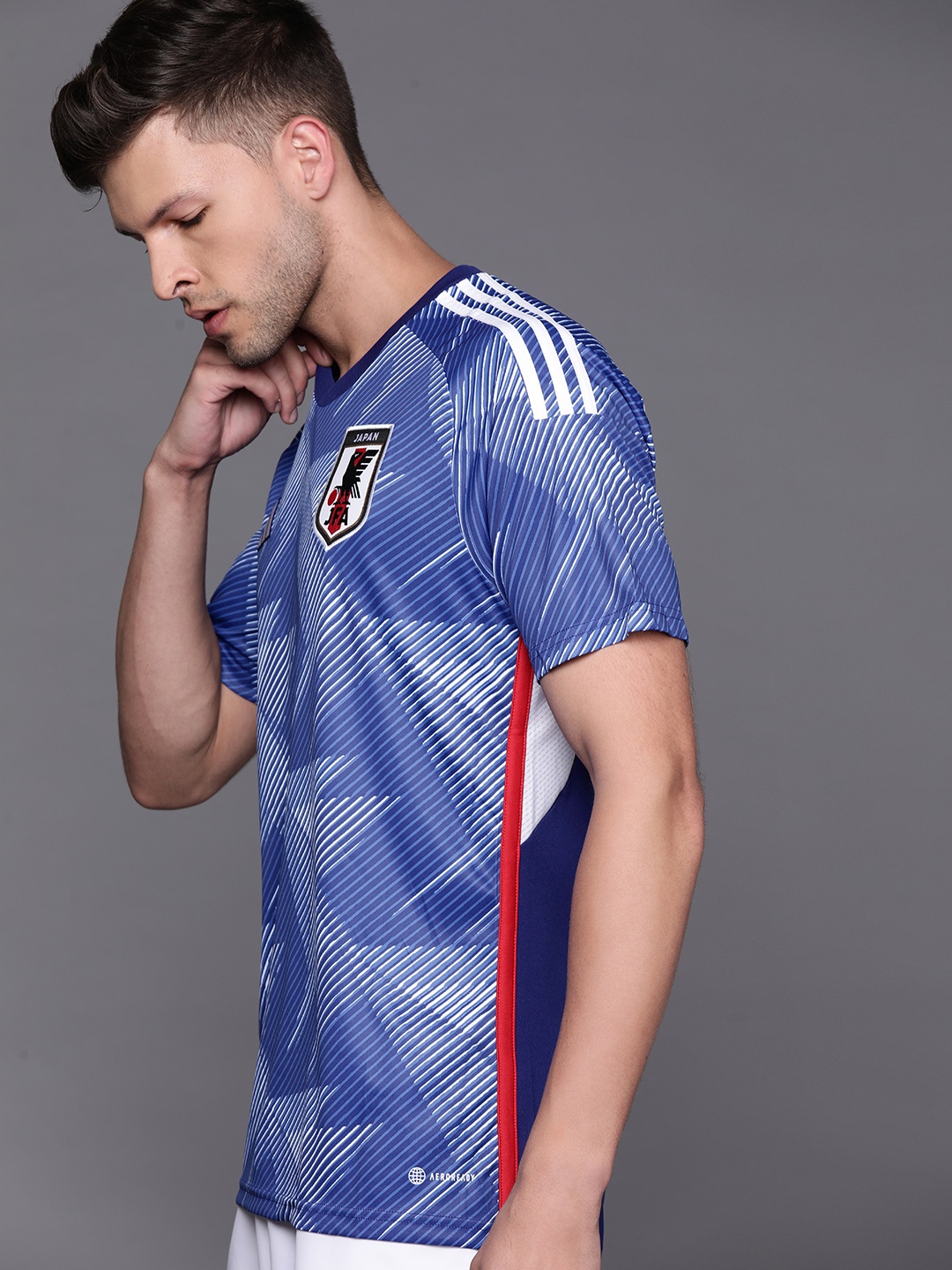 

ADIDAS Men Blue & White Striped Applique Slim Fit FIFA WC Football Japan 22 HOME JERSEY