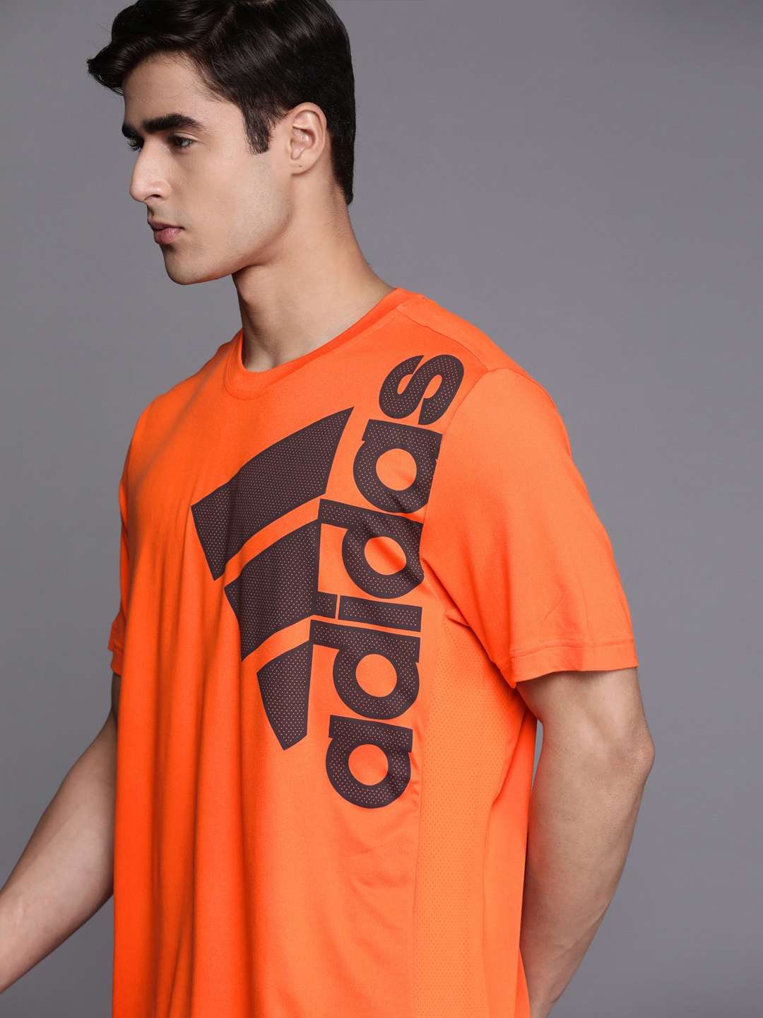 

ADIDAS Men Orange & Black Brand Logo Printed Training Sustainable T-shirt