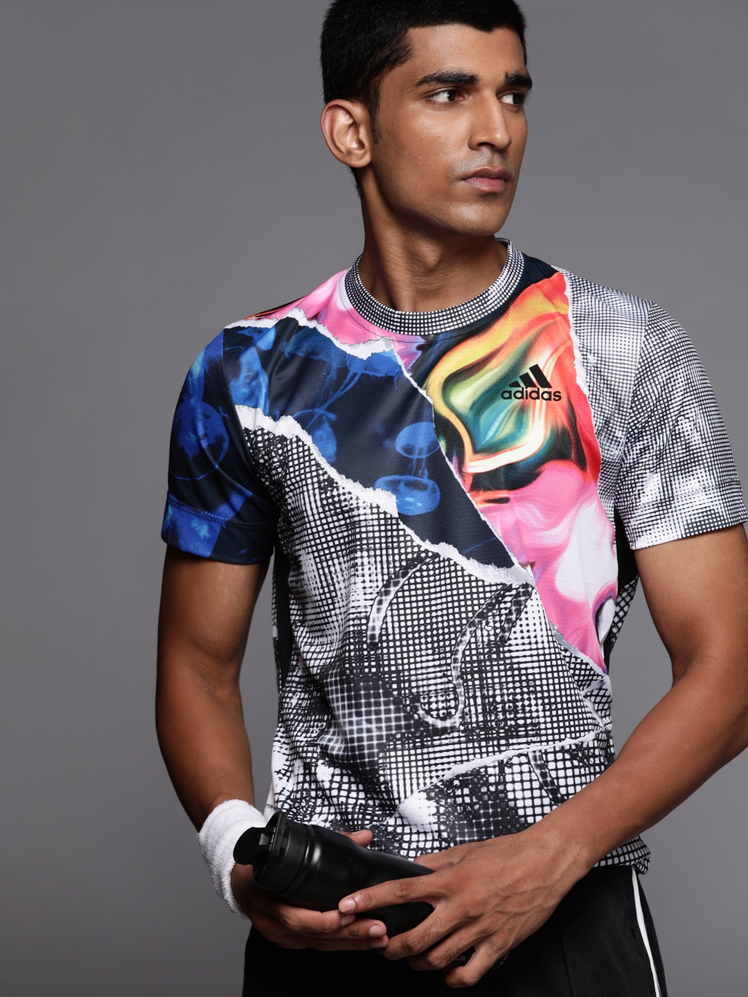 

ADIDAS Men White & Black Tennis U.S. Series Printed FreeLift T-shirt