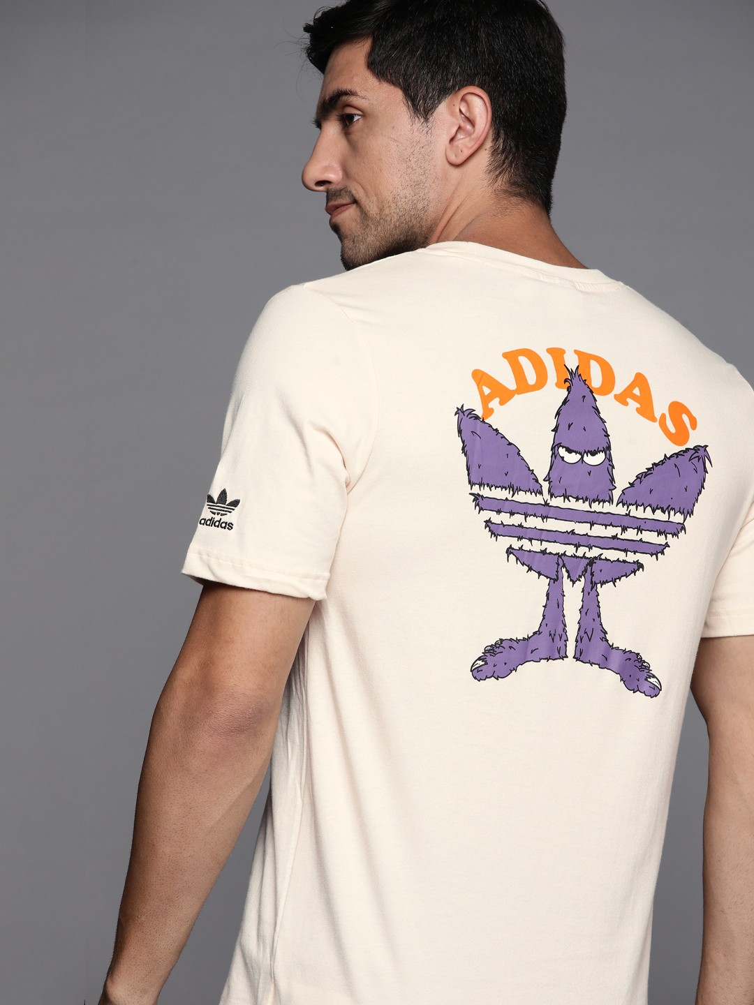 

ADIDAS Originals Men Cream-Coloured & Purple Brand Logo Printed T-shirt