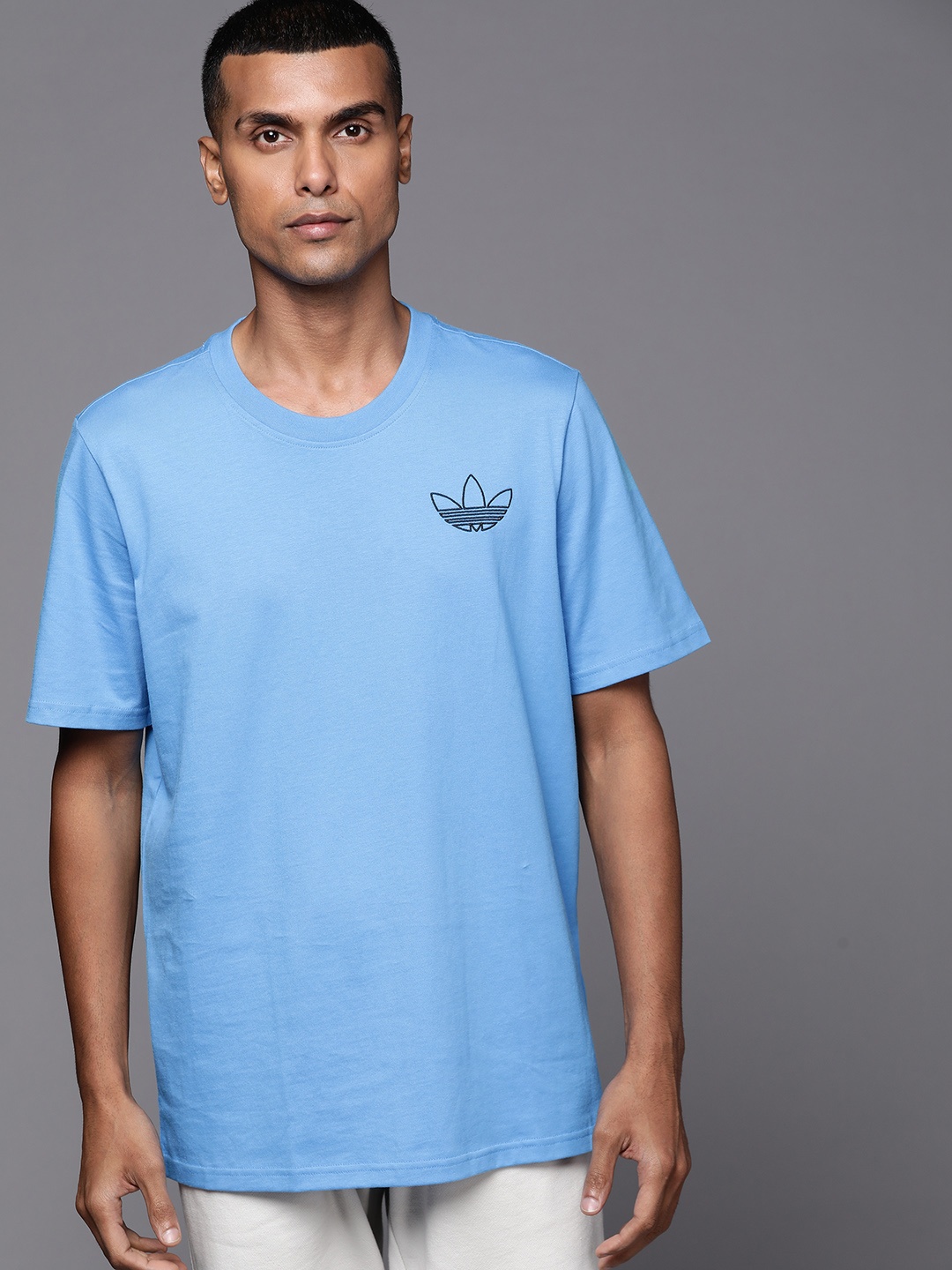 

ADIDAS Originals Men Blue Trefoil SER STY Brand Logo Pure Cotton T-shirt
