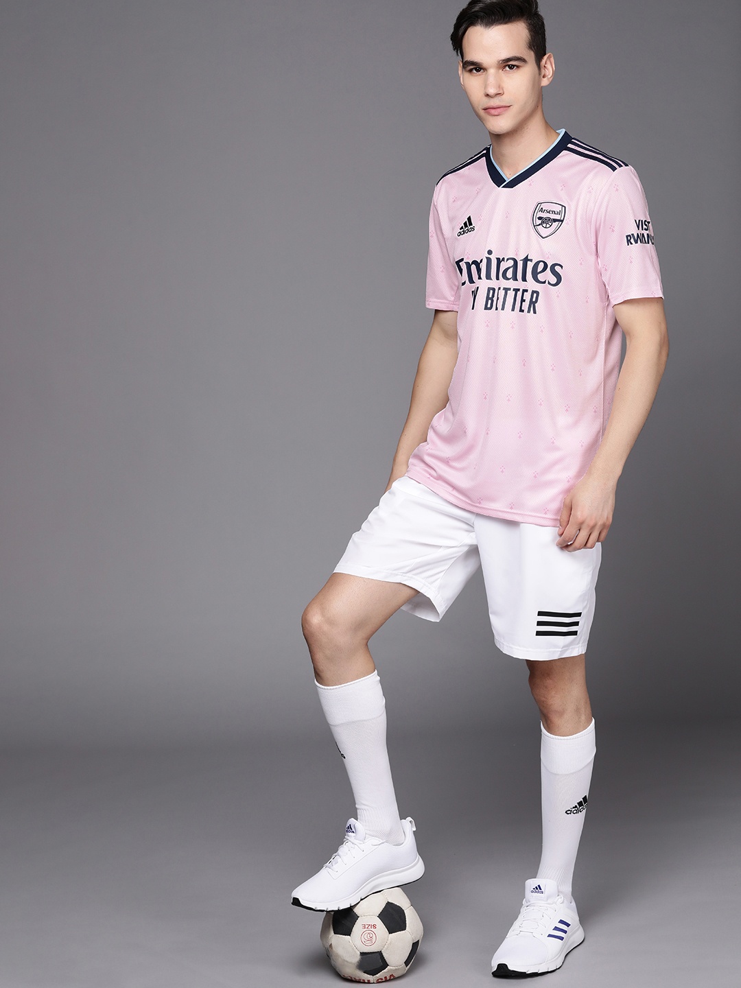 

ADIDAS Men Pink & Black Arsenal 22/23 Third V-Neck T-shirt