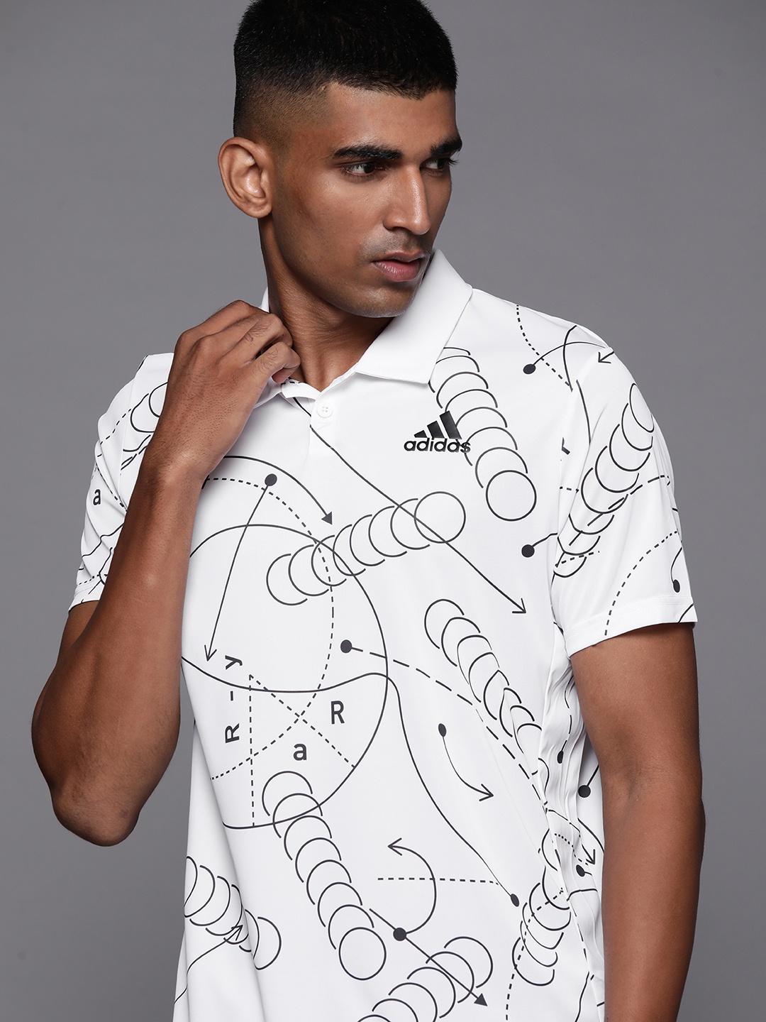 

ADIDAS Men White & Black Club Graphic Printed Polo Collar Tennis T-shirt