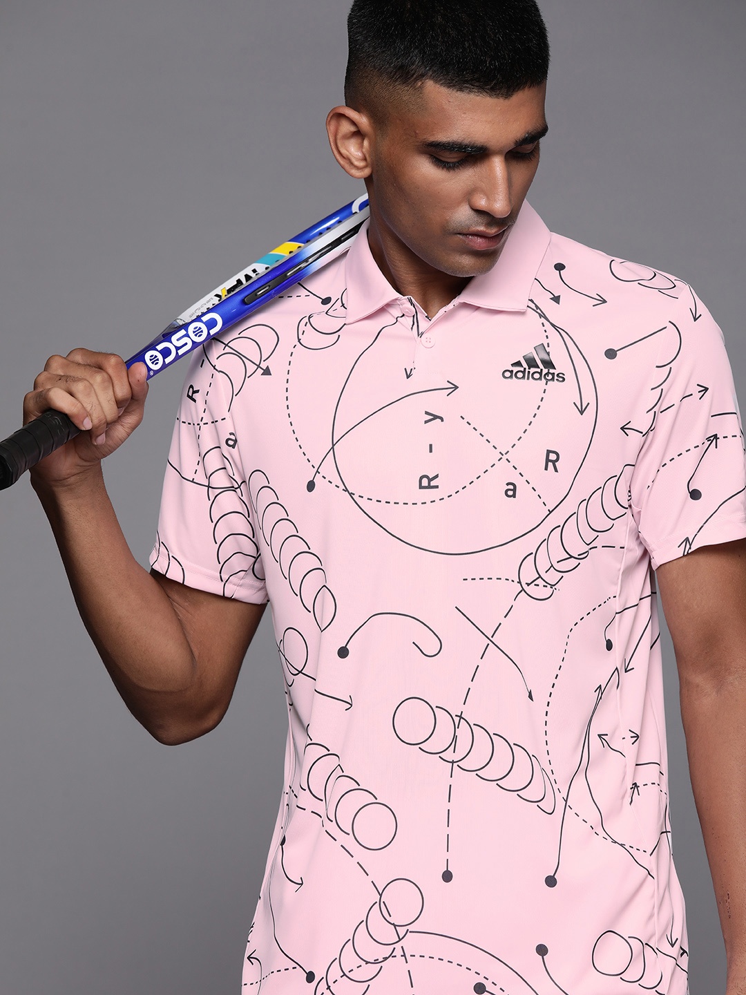 

ADIDAS Men Pink & Black Club Graphic Printed Polo Collar Tennis T-shirt