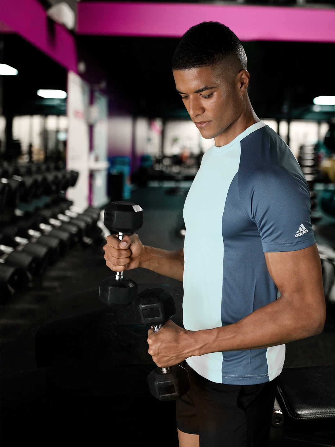 

ADIDAS Men Blue M TRN T Colourblocked Knitted T-shirt
