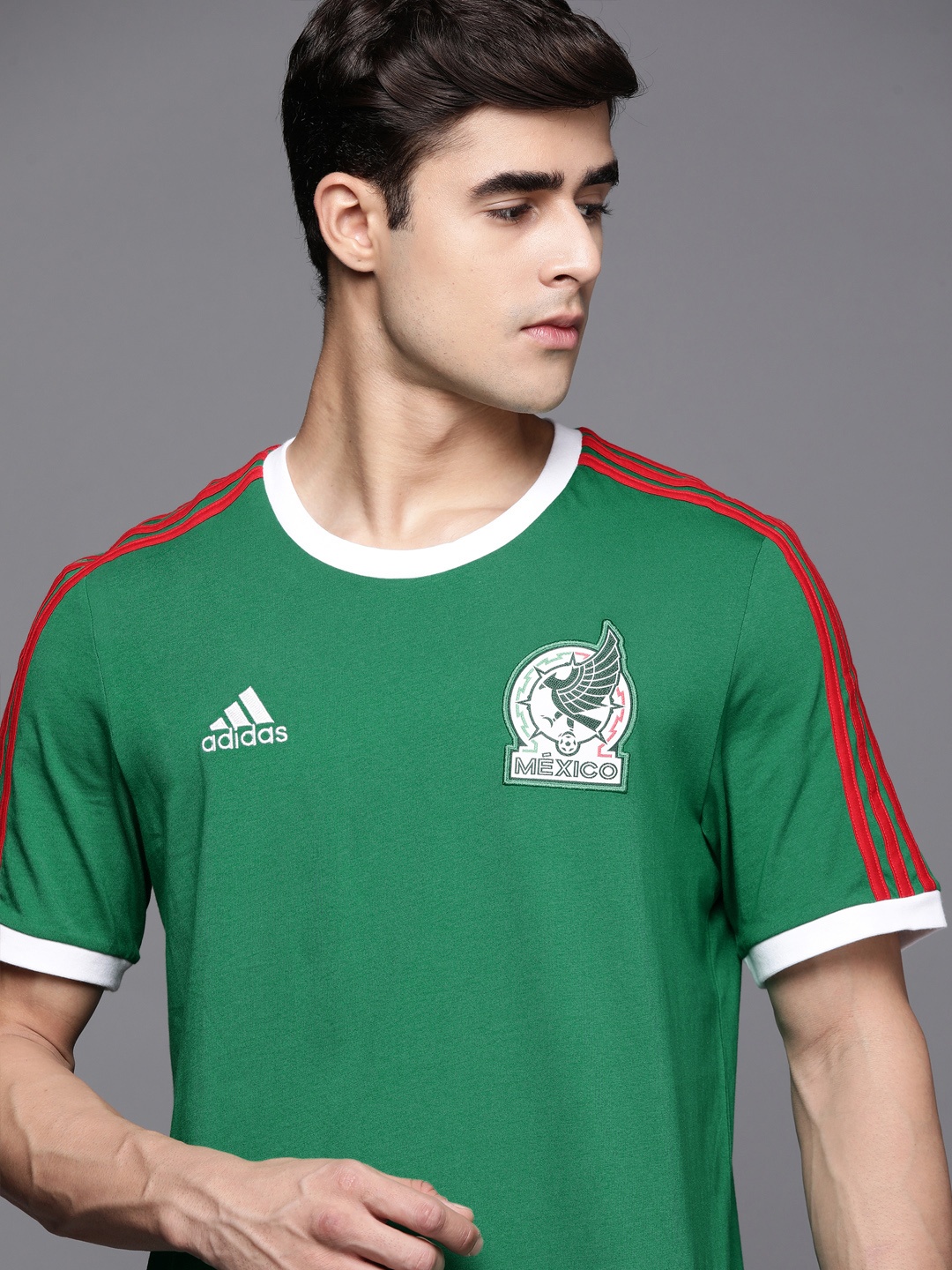 

ADIDAS Men Green Mexico 3-Stripes Pure Cotton Mexico Soccer T-Shirt
