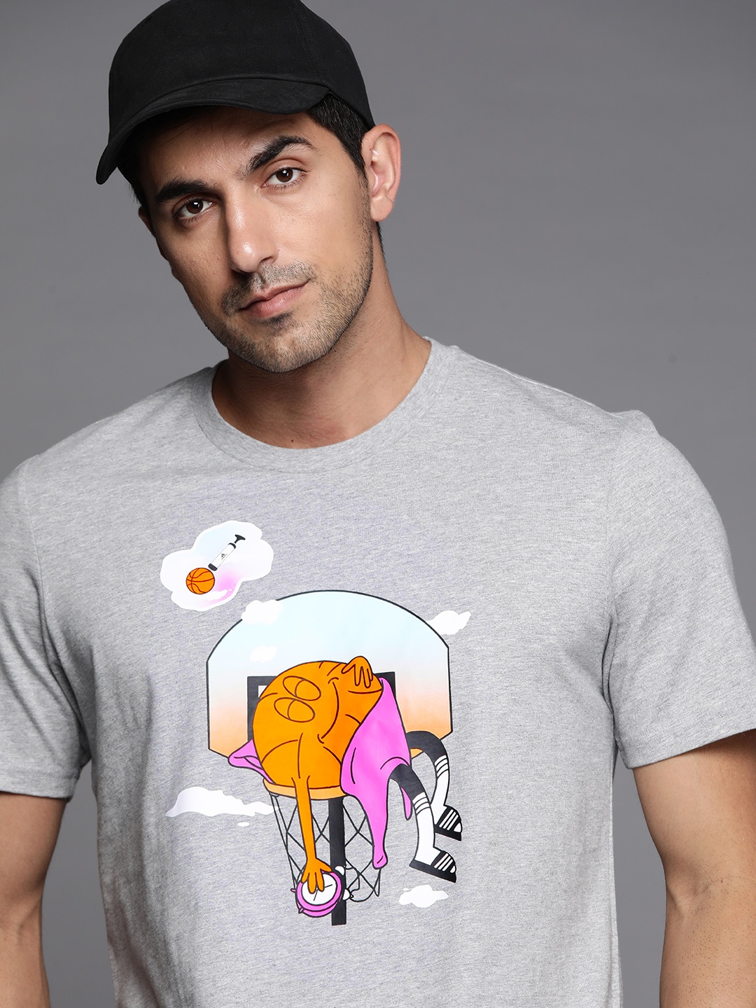 

ADIDAS Men Grey Melange Graphic Printed SLEPT ON GRAPHIC T-Shirt