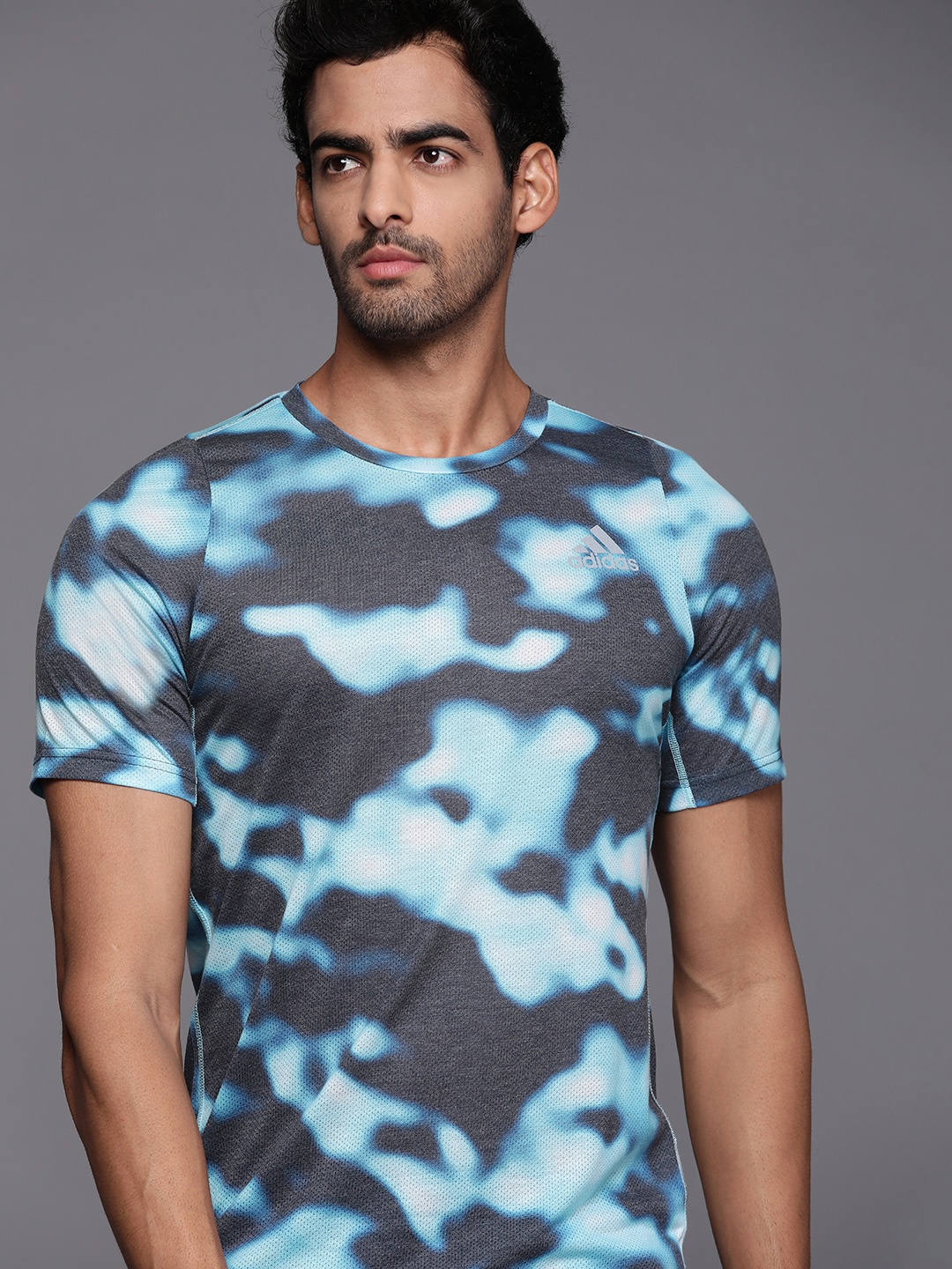 

ADIDAS Men Blue & Charcoal Printed T-shirt