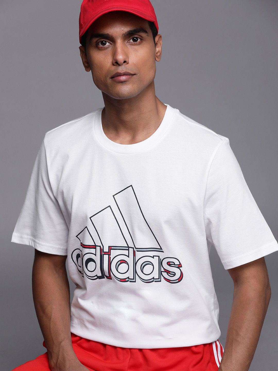 

ADIDAS Men White M DYN G T Brand Logo Printed Pure Cotton T-shirt