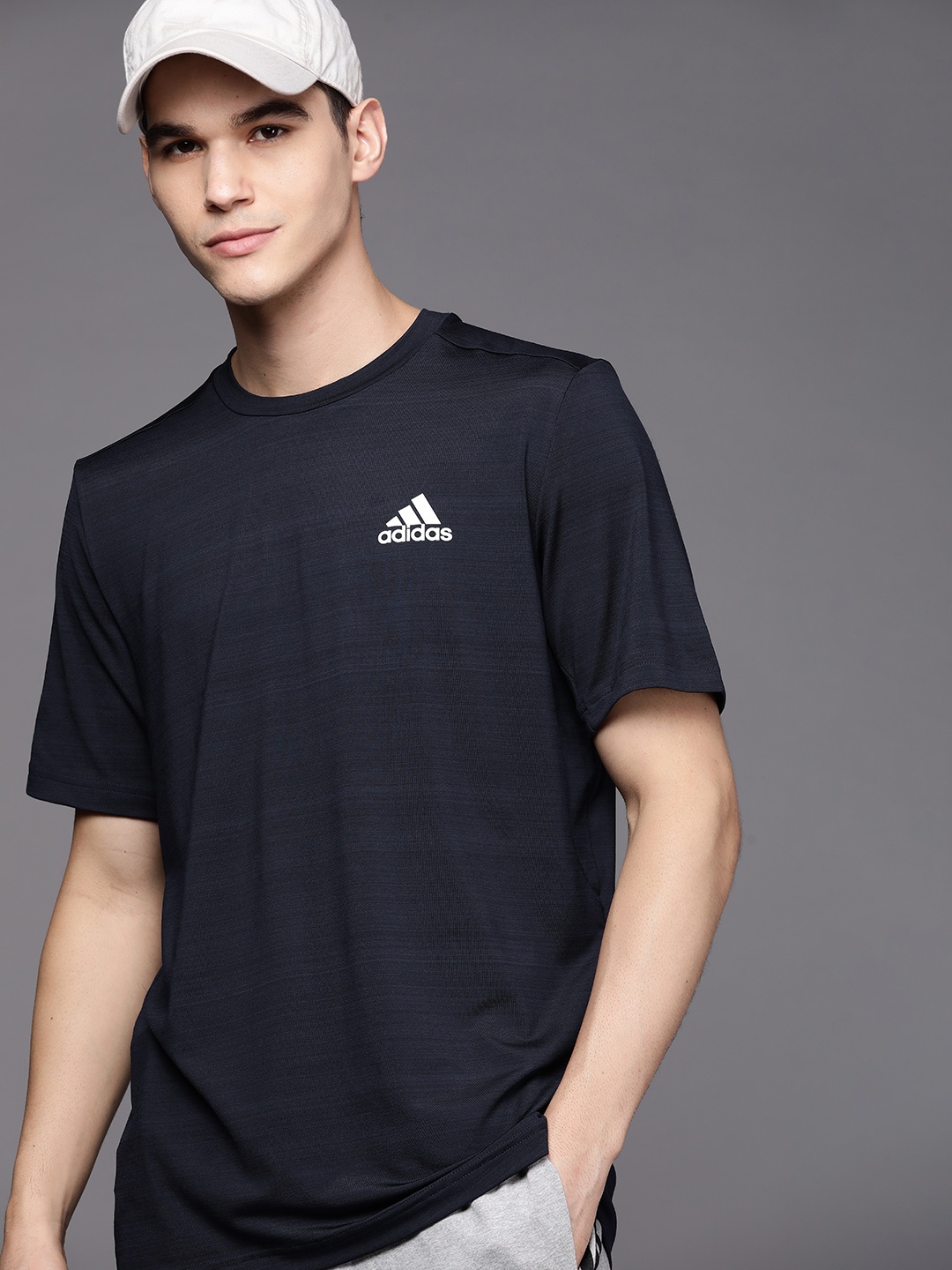 

ADIDAS Men Navy Blue HT EL Brand Logo Printed T-shirt
