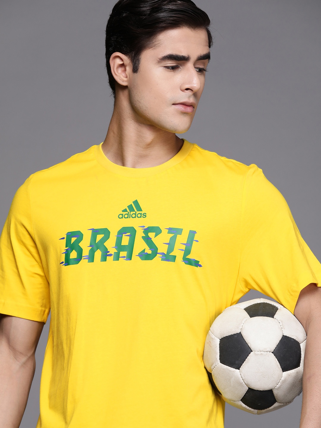

ADIDAS Men Printed Pure Cotton Brazil T-shirt, Yellow