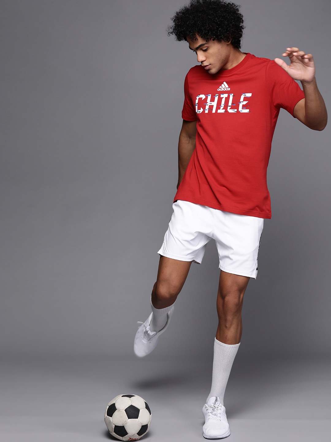 

ADIDAS Men Red & White FIFA WC Chile Football Printed Pure Cotton T-shirt