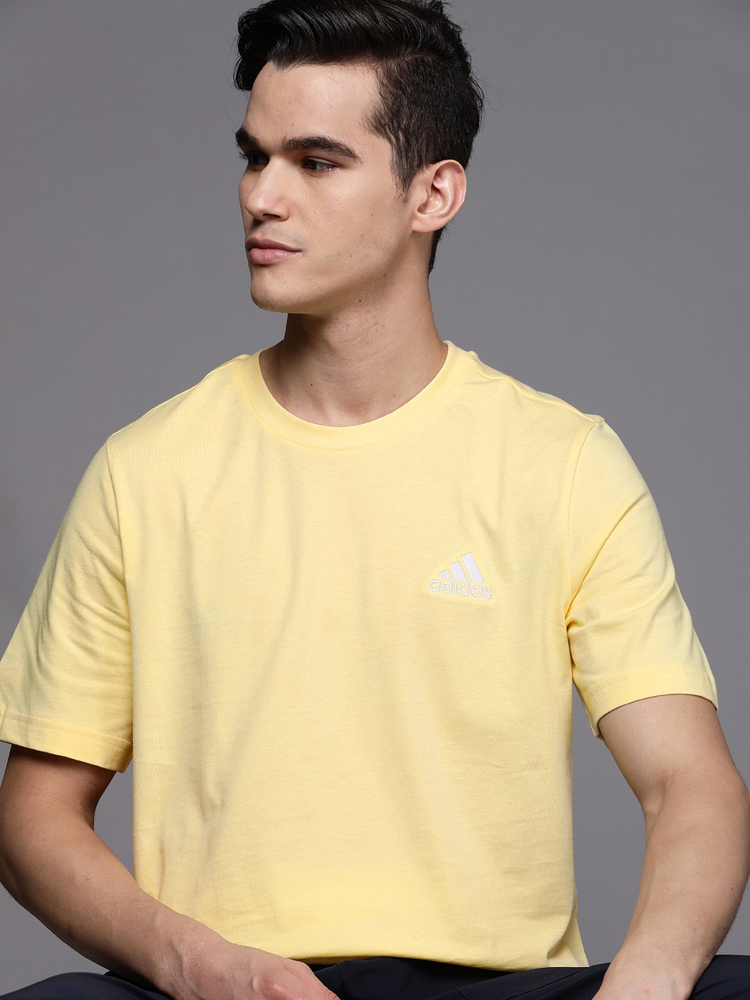 

ADIDAS Men Yellow SL SJ Brand Logo Pure Cotton T-shirt