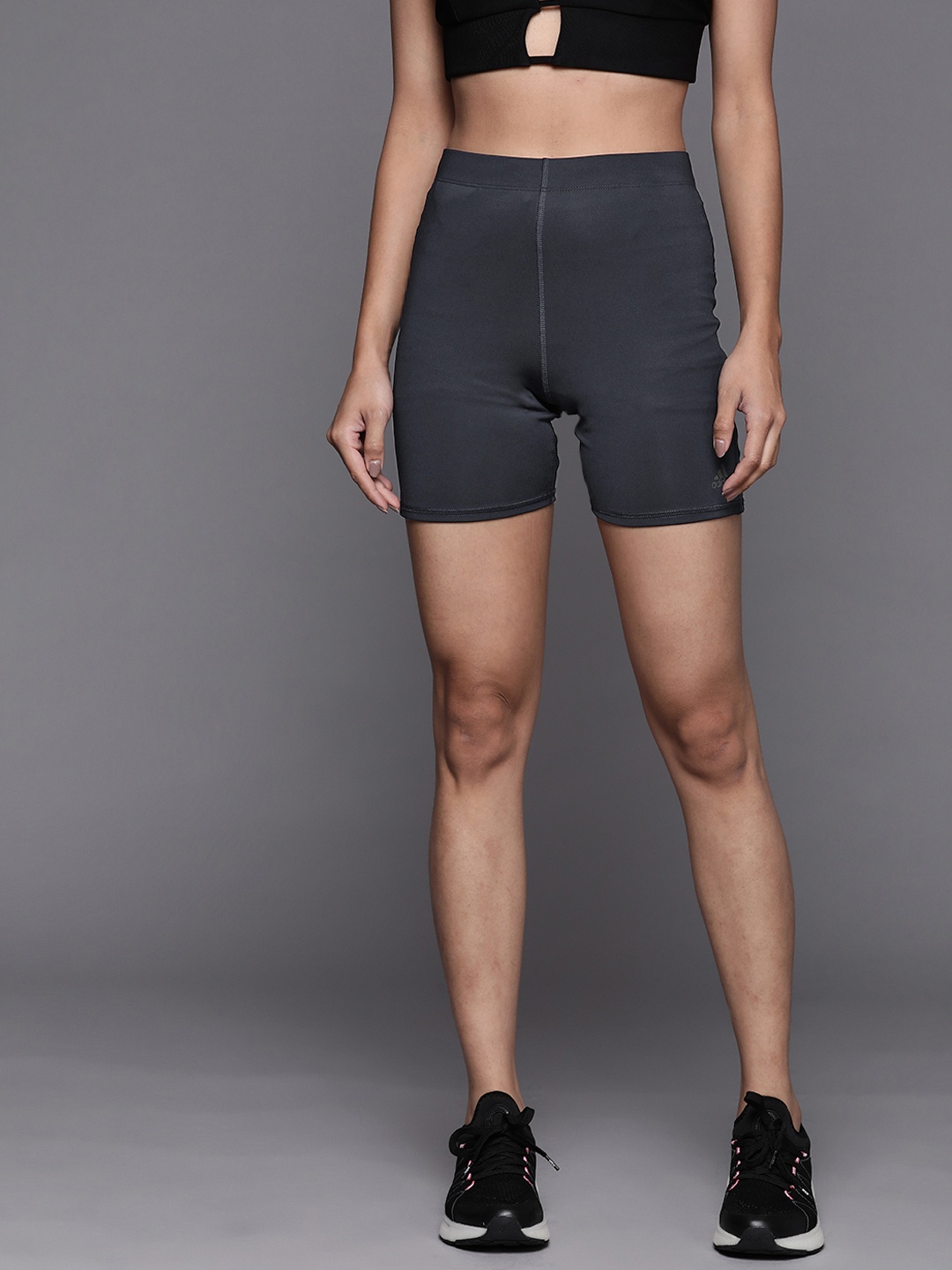 

ADIDAS Women Navy Blue Run Icons Tight Fit Logo Print & Striped Detail Biker Shorts