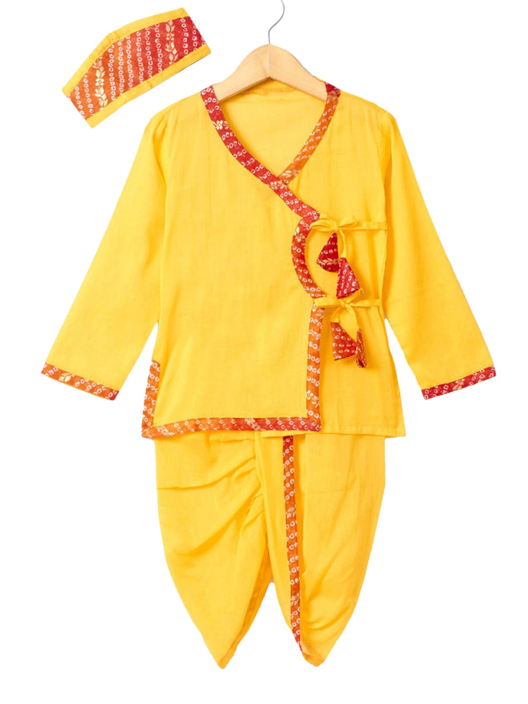 

Hopscotch Boys Multicoloured Angrakha Pure Cotton Kurta with Pyjamas, Multi