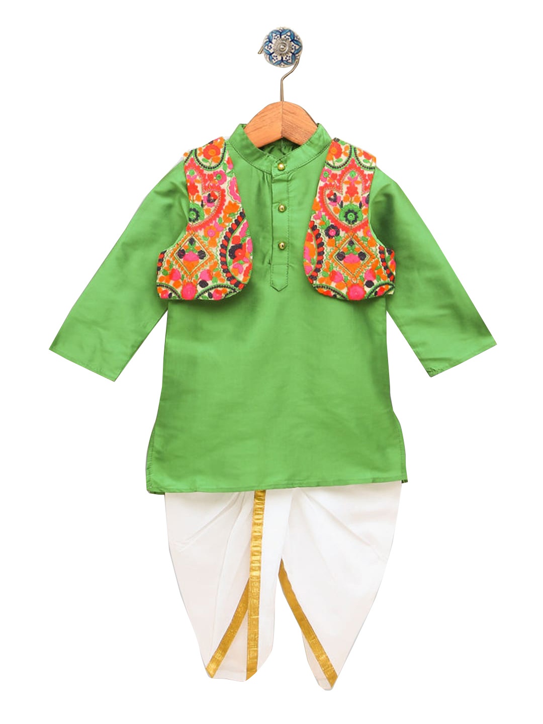 

Hopscotch Boys Green Angrakha Kurti with Patiala