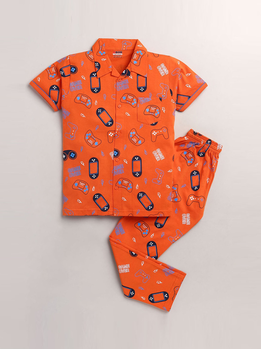 

Hopscotch Boys Orange & Black Printed Night suit